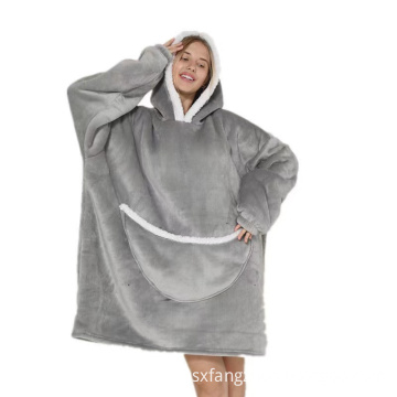 wearable big pocket gray tv blanket hoodie